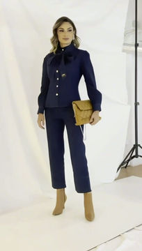 Thumbnail: Navy Blue Denim Pants with a Slightly Flared Cut