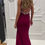 Thumbnail: Magenta Maxi Dress, Cut Out Back, Neckline with Shiny Silver Application