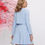 Thumbnail: Blue Two-Piece Skirt Suit, Blazer with Rhinestone Outline and 3d Flower Brooch 