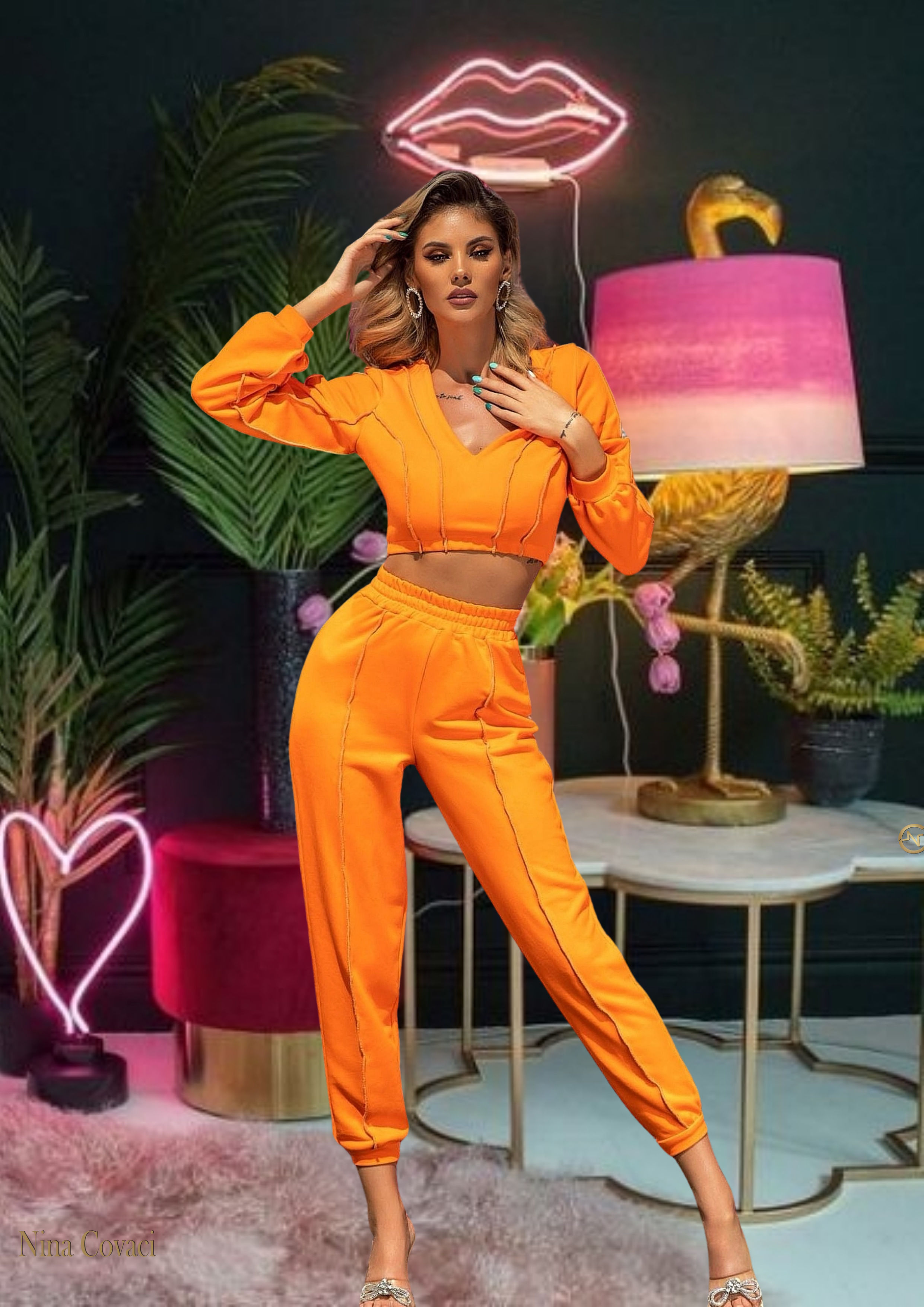 Orange Two-Piece Loungewear  SP21-TRG10 c24