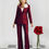 Thumbnail: Maroon Two-Piece Suit with Pearl Necklace and Flower Necklace
