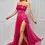 Thumbnail: Fuchsia Maxi Dress, Made of Slightly Pleated Veil, Fitted Skirt, Bust Band 