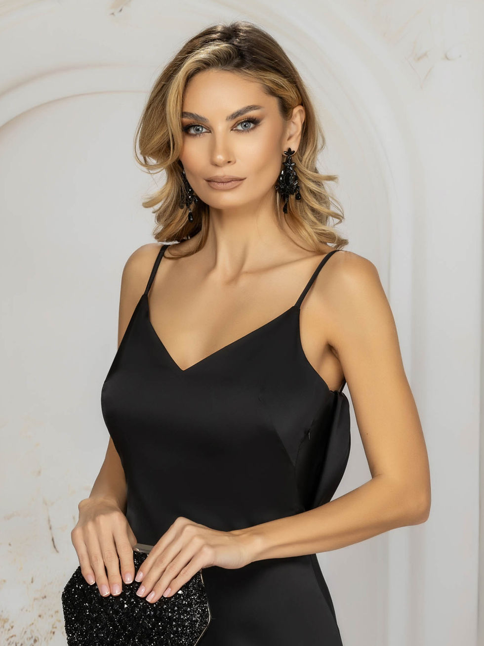 Thumbnail: Black Mermaid Design Maxi Dress with Buttons and Cut-Out Back
