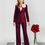Thumbnail: Maroon Two-Piece Suit with Pearl Necklace and Flower Necklace