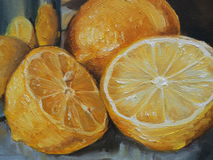 oil painting of teapot and lemons