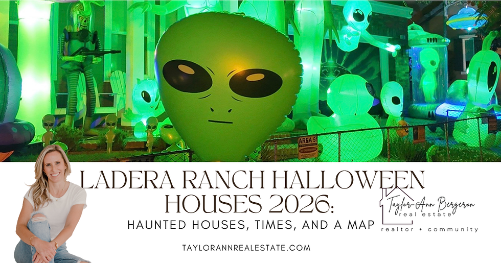 Ladera Ranch Halloween houses 2026, decorated home with skeletons and orange lights at night