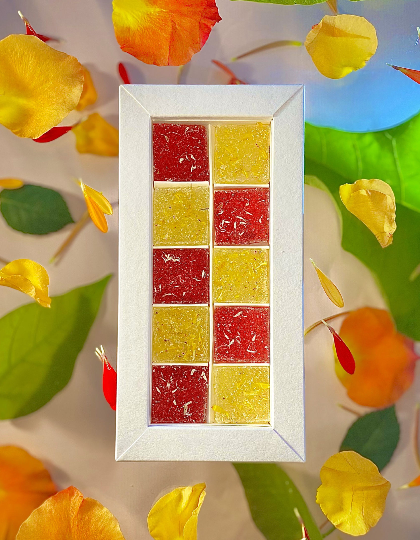 coffret confiserie pates de fleurs hibiscus fleur d'oranger 10 pièces
