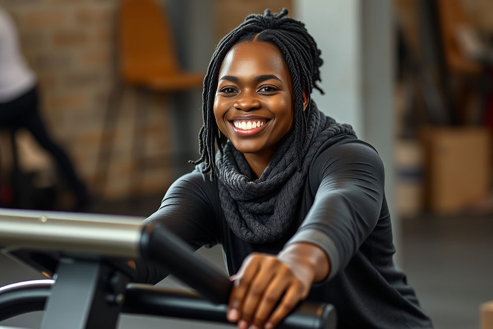 Woman riding stationary bike
