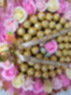 top view of luxury sweet bouquet with chocolates and soap roses