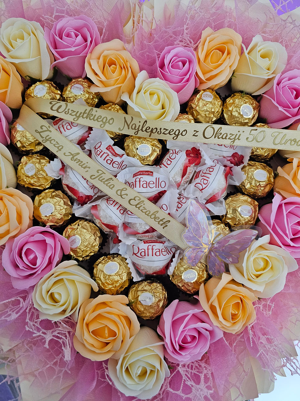 Thumbnail: Luxury Heart-Shaped Sweet Bouquet with Ferrero Rocher and Raffaello