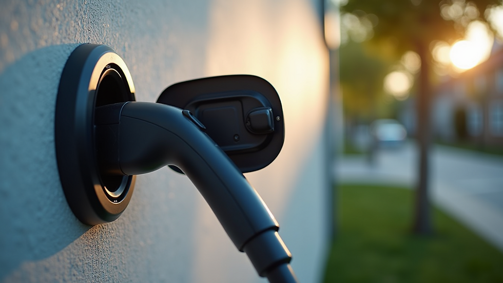 Eye-level view of a modern electric vehicle charger installed on a residential wall