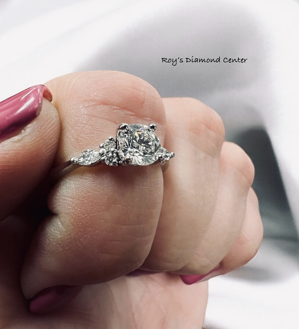Round Diamond Engagement Ring W/ Round and Marquise Side Stones