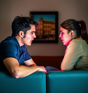two people of color upset and angry at each other in a relationship sitting across from ea