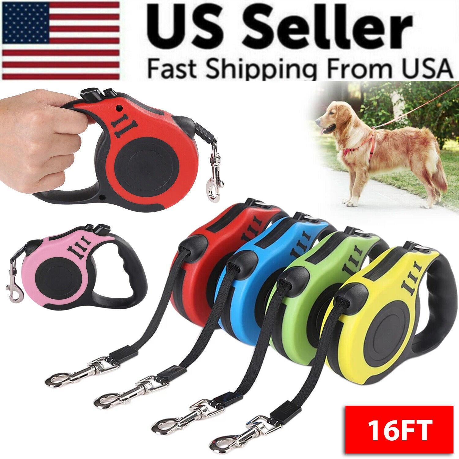 Retractable Dog Leash with Auto-Lock (16.5 ft)