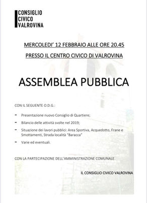 ASSEMBLEA PUBBLICA           
mercoledì 12 Febbraio 2020