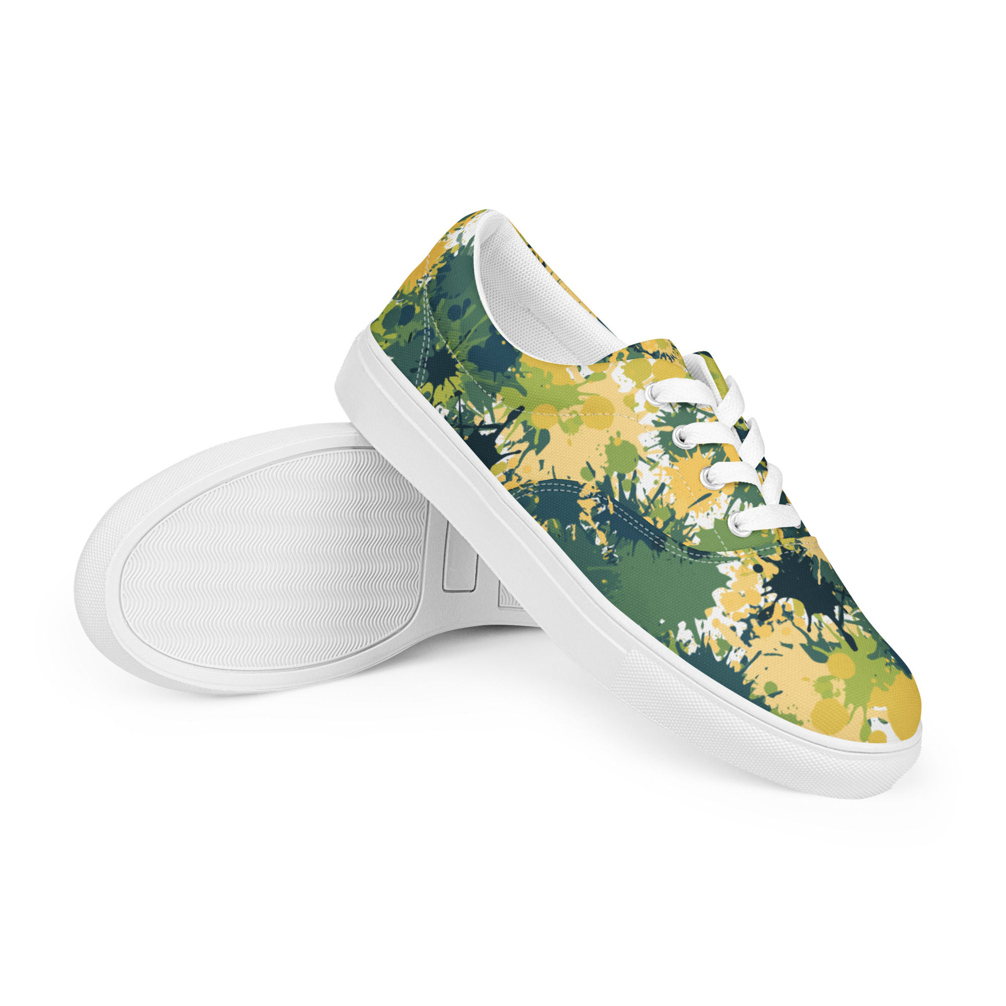Painted Mustard and Green Women’s Lace-Up Canvas Sneakers