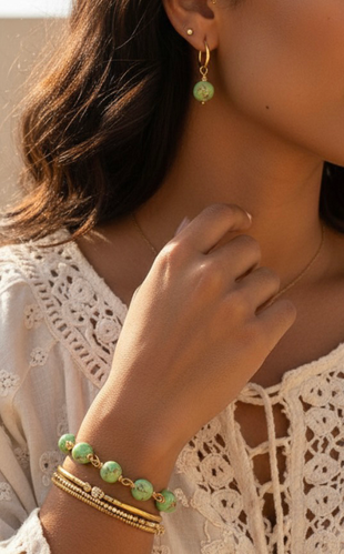 Natural Green Shell Howlite Turquoise  Earring 