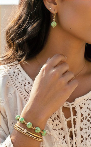 Natural Green Golden  Thread Stone Bracelet