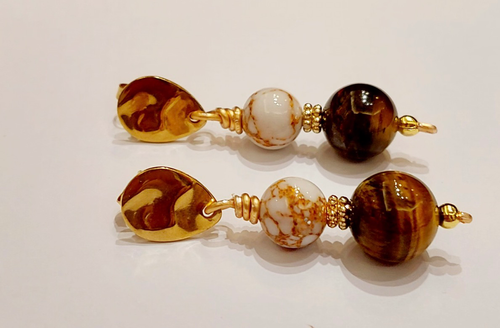 Tiger Eye Stone & White Golden Spun Howlite Earring 