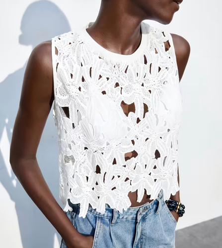 White Floral Lace Top
