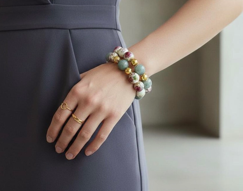 Burmese Jade - Floral Porcelain Bracelet