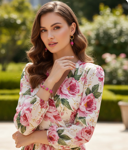 Natural Turquoise Fuchsia Stone Bracelet