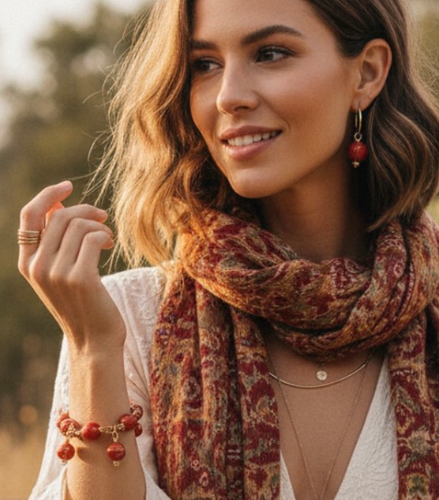 Red Golden Wire Turquoise Bracelet