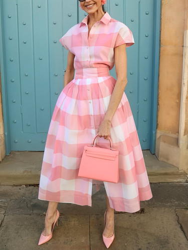 Classic  Pink Plaid Dress