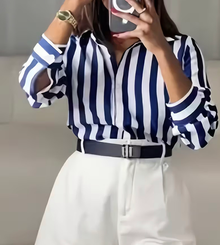 Blue & White Pinstripes Collard Shirts