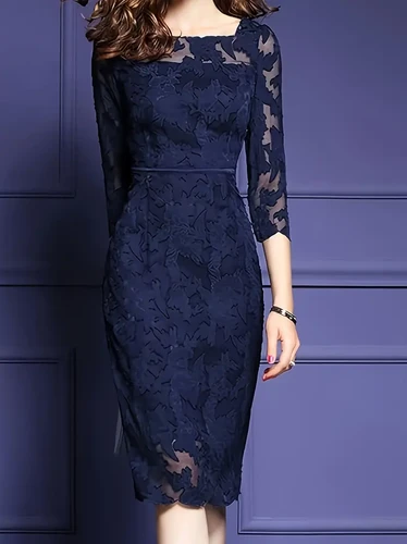 Elegant Square Neck Bodycon Midi Dress