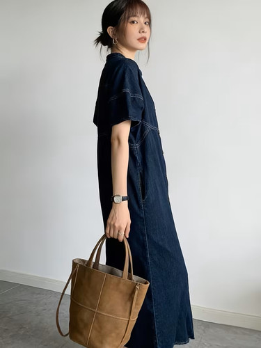 Short Sleeve Button Down Denim Shirt Dress