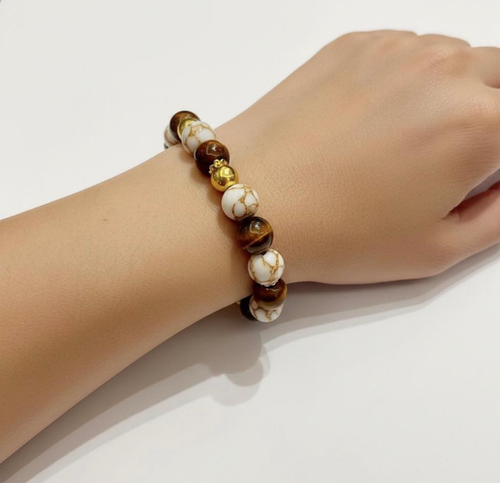 Natural Tiger Eye Stone & White Golden  Spun Howlite
