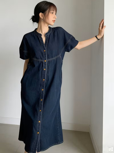 Short Sleeve Button Down Denim Shirt Dress