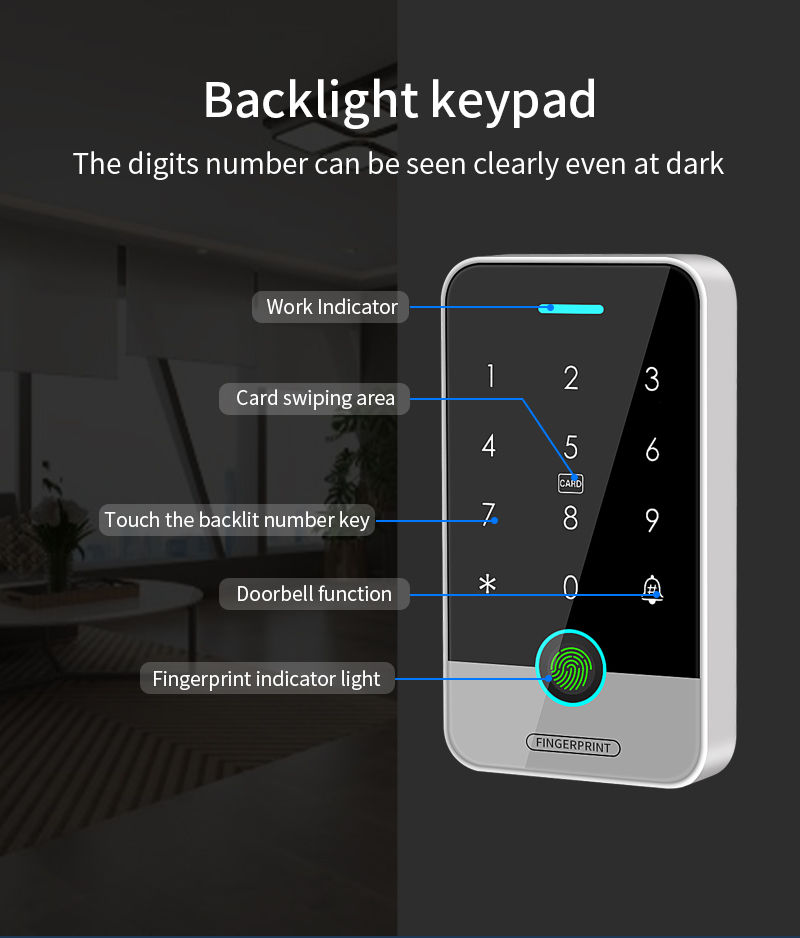 Thumbnail: Tuya APP 125Khz+13.56MHz Fingerprint Access Controller Standalone RFID Keyboard 