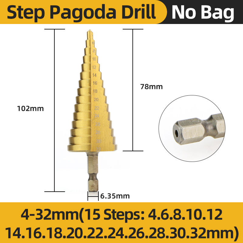Thumbnail: HSS Titanium Step Drill Bit High Speed Stepped Drill Set Saw Drill Tools Conical