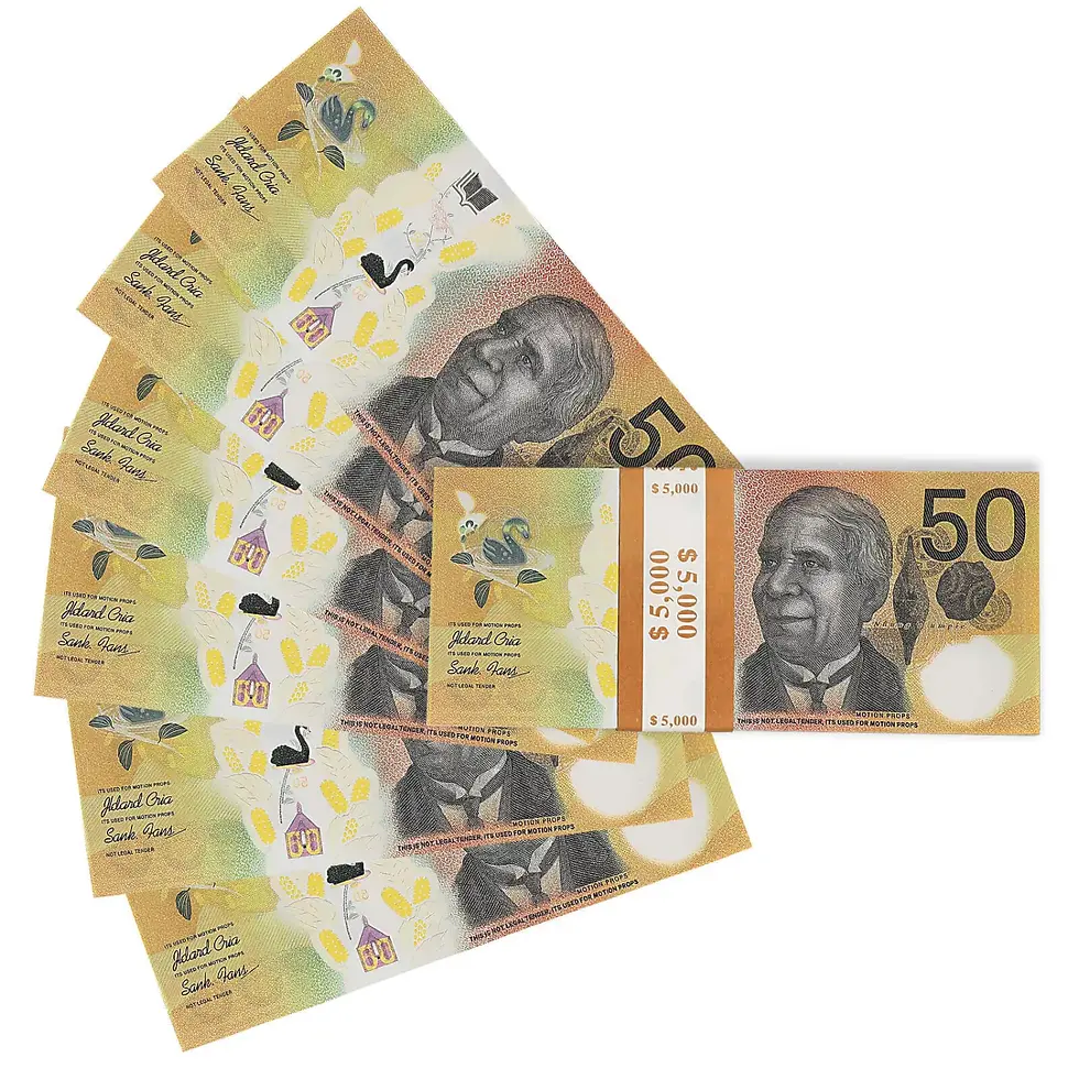 Thumbnail: Australian Prop Money copy AUD $50 Bills $5,000 Full Print 1 Stack (100 Bills)