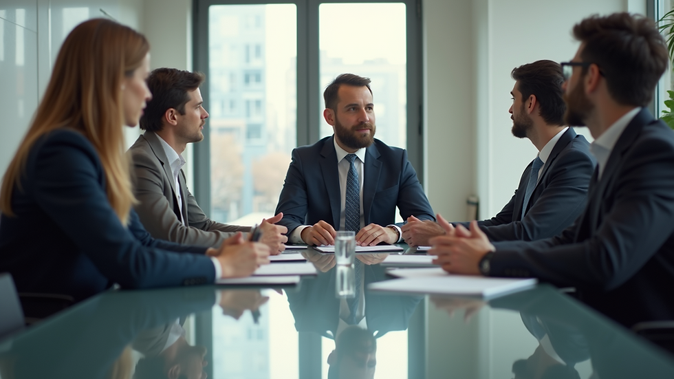 Eye-level view of a business meeting with a CFO discussing investment strategies