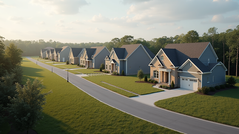 High angle view of a new residential development in Floyd County with modern homes
