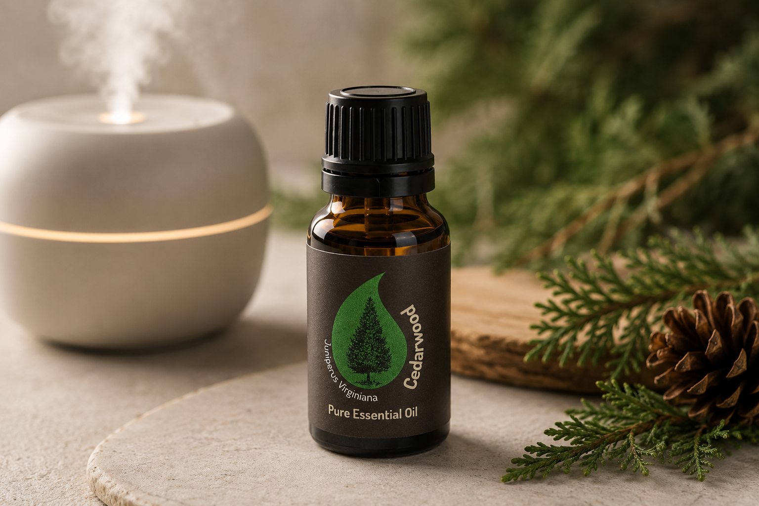 15ml Cedarwood Essential Oil (Juniperus virginiana) in amber glass bottle by Grow Light Forever