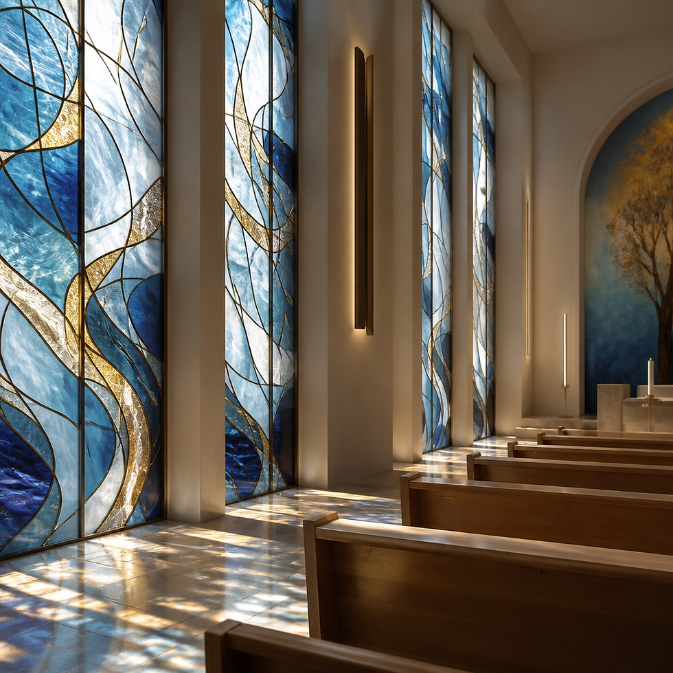 Custom architectural glass installation completed in church interior