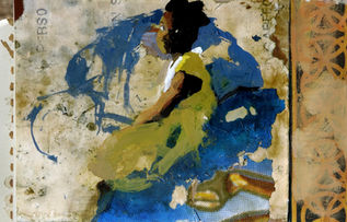 petite fille en jaune dans un fauteuil bleu