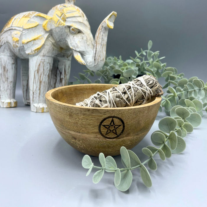 Miniatúra: DREVENÁ RITUÁLNA MISKA NA VYDYMOVANIE "PENTAGRAM" ~ k dispozícii dve veľkosti