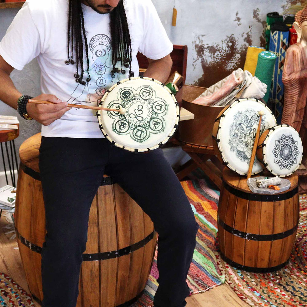 Miniatúra: ŠAMANSKÝ BUBON "HAMSA" ~ dve paličky, 30x7cm