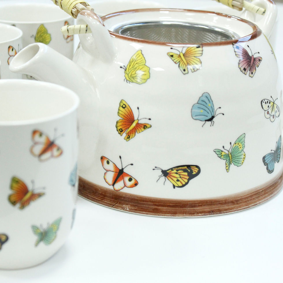 Miniatúra: ČAJOVÝ SET ~ BUTTERFLIES, keramický čajník so sitkom + 6 šálok