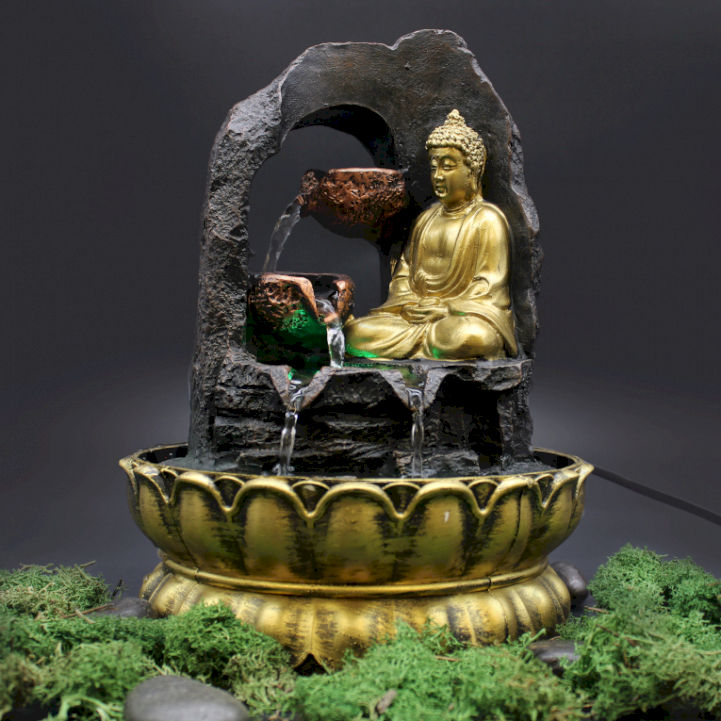 Miniatúra: FENG SHUI FONTÁNA "ZLATÝ BUDDHA & PRELIEVAJÚCE MISKY" ~ 30x20cm