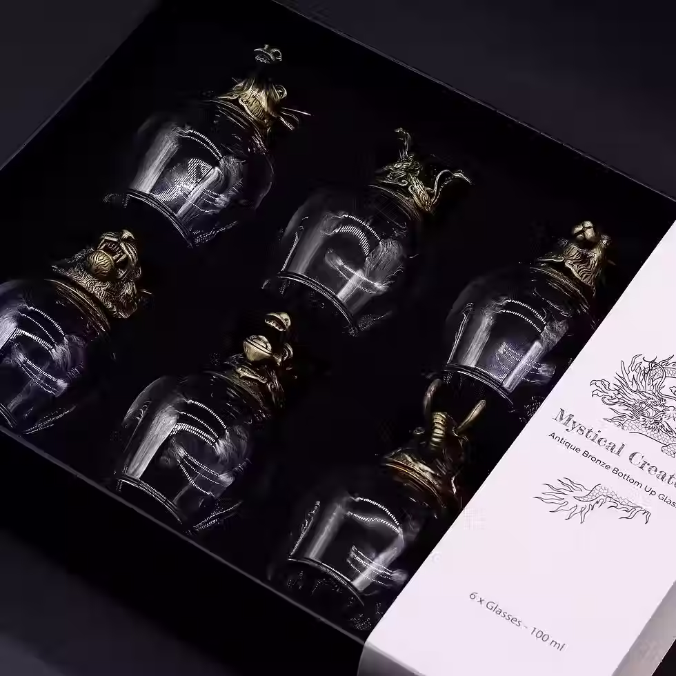 Miniatúra: Darčeková sada 6 pohárov (100 ml) MYSTICKÉ STVORENIA ~ antická bronzová úprava