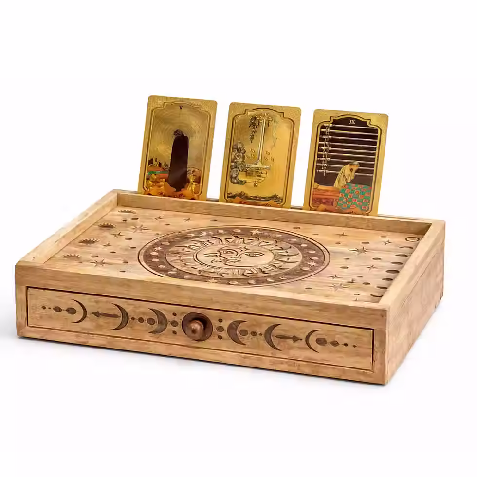 Miniatúra: DREVENÁ KRABIČKA NA TAROT "SLNKO & MESIAC" ~ 35,5x25,5x8,5 cm