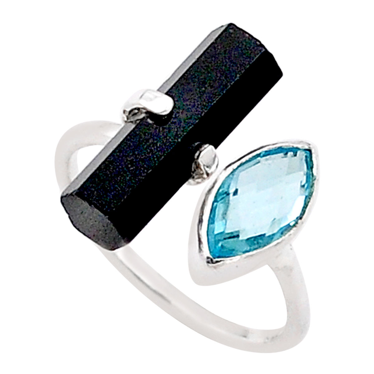 STRIEBORNÝ PRSTEŇ S ČIERNYM ÓNYXOM & TOPÁZOM ~ nastaviteľná veľkosť