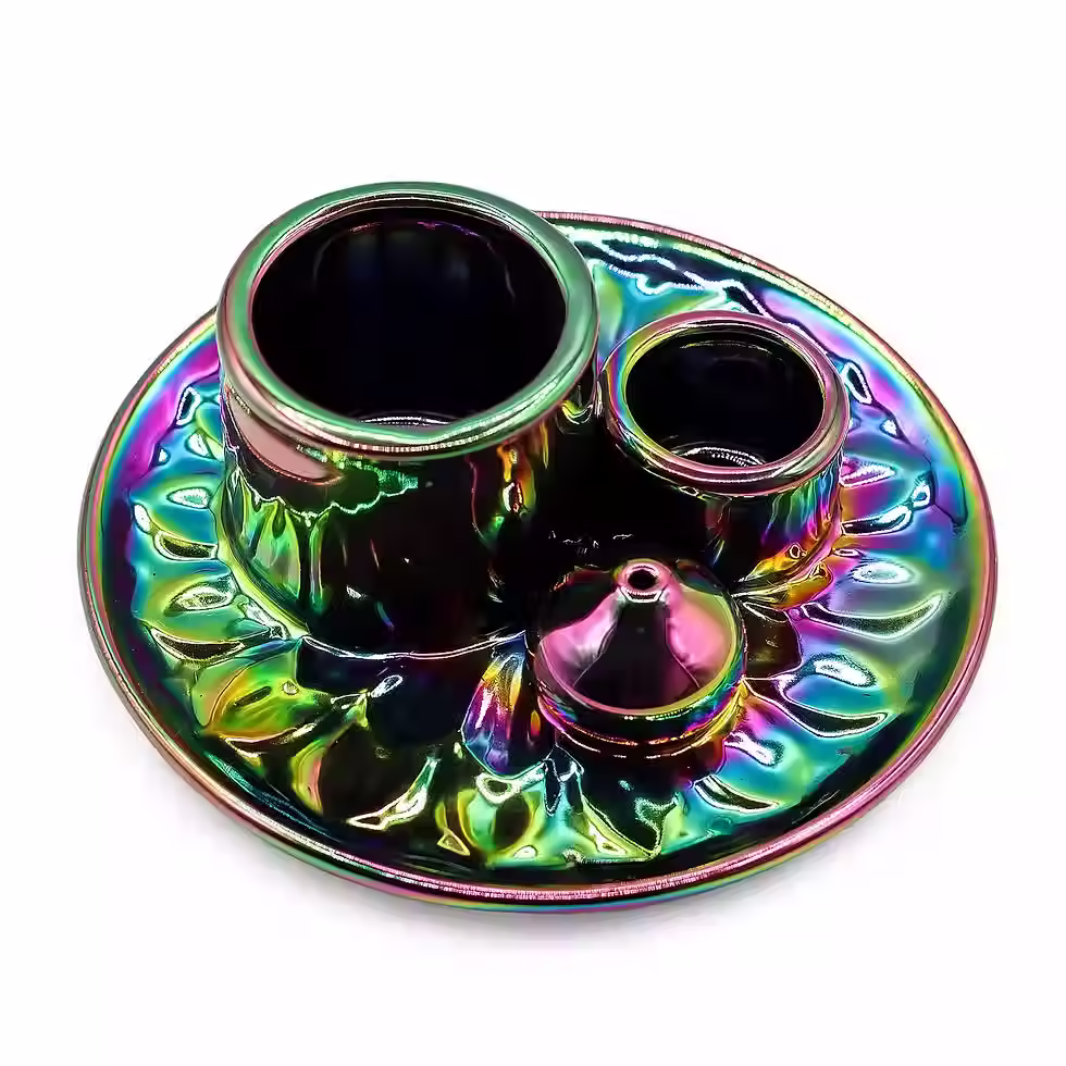 Miniatúra: KERAMICKÝ STOJAN NA PALO SANTO, ŠALVIU VONNÚ TYČINKU "MANDALA" ~ METALICKÁ DÚHA"