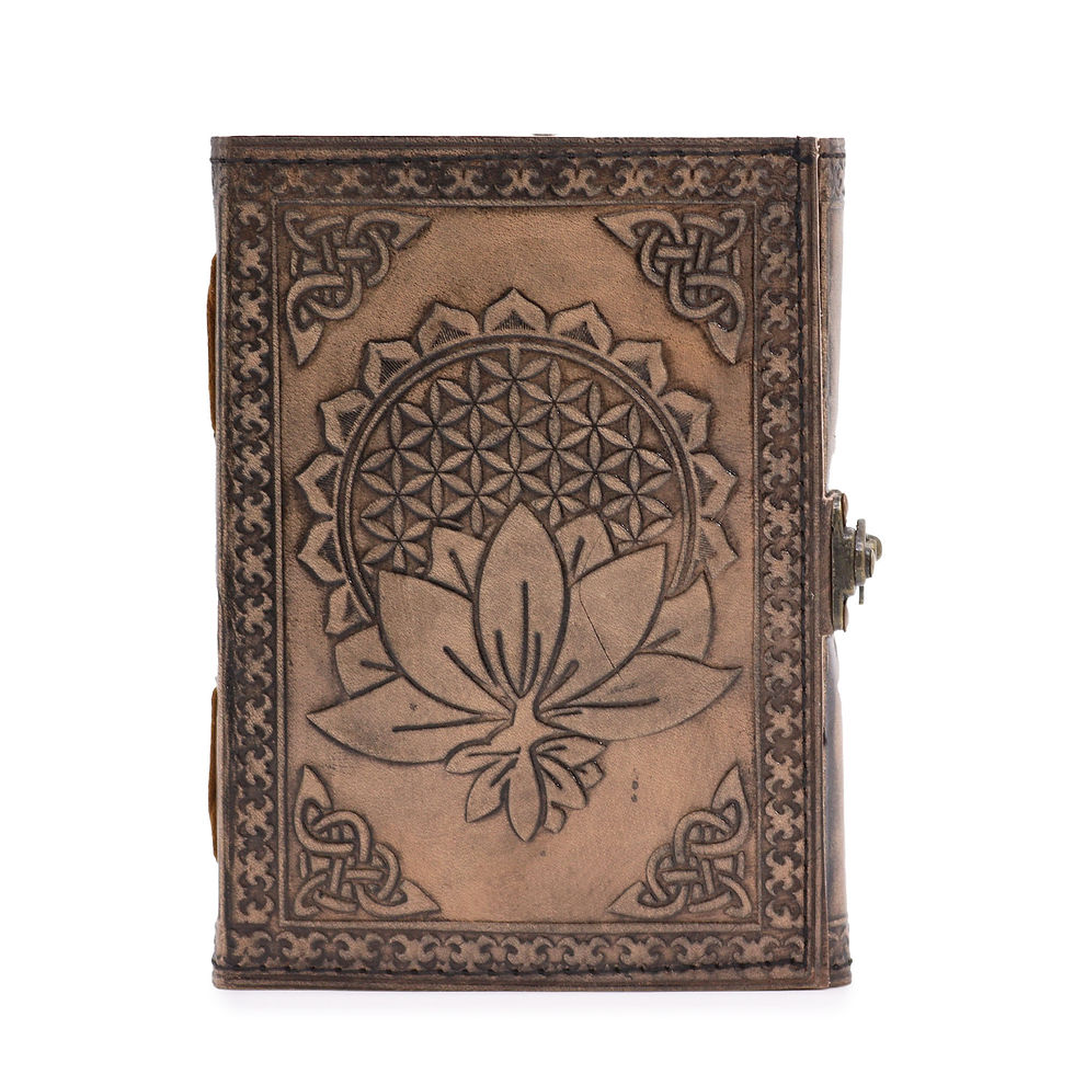 KOŽENÝ DIÁR SO SYMBOLOM "LOTUS MANDALA" ~ ručne robený ekologický diár, 200 str.